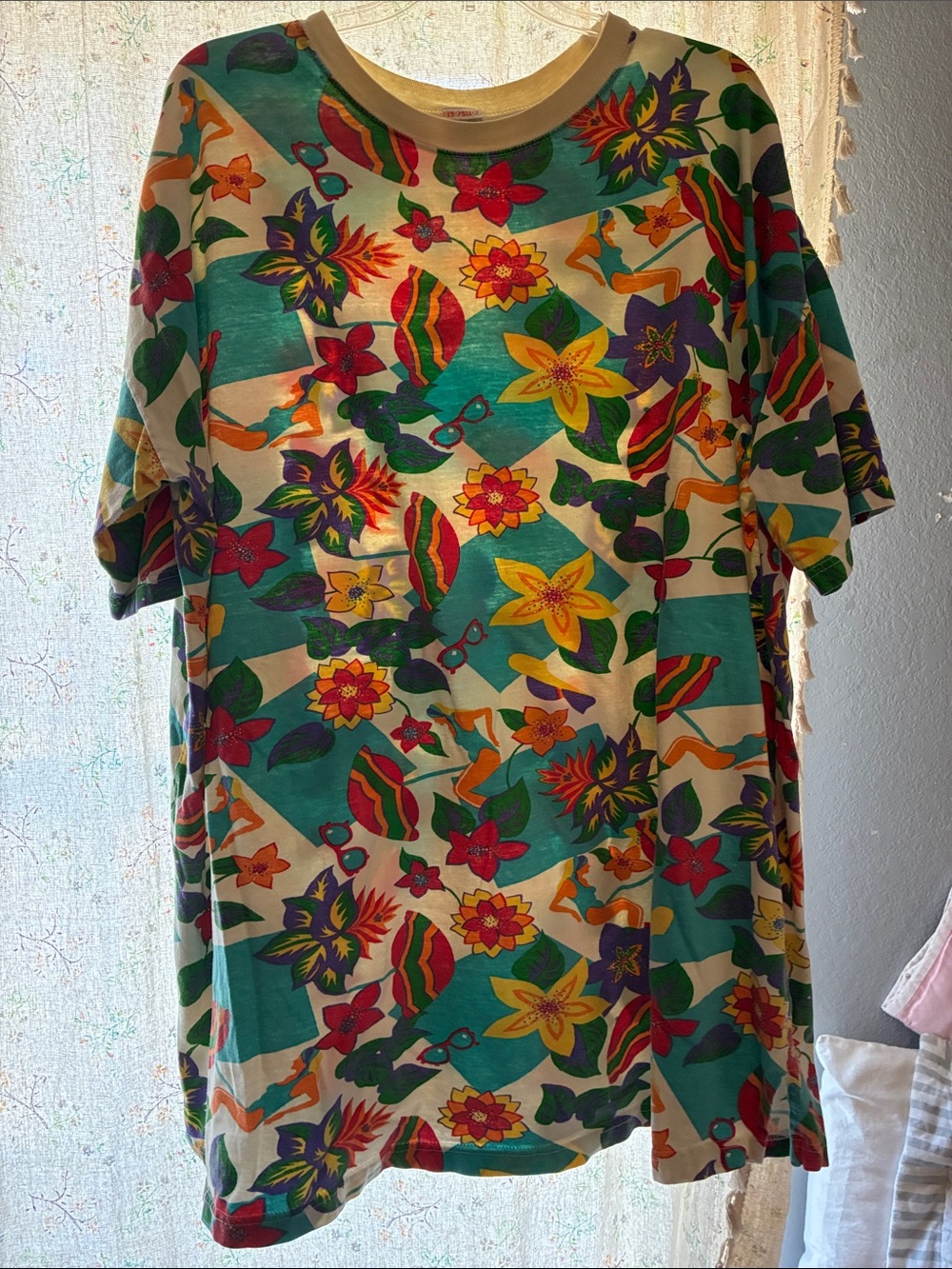 Vintage 100% Cotton Oversized Tee/ Dress Floral 1980’s
